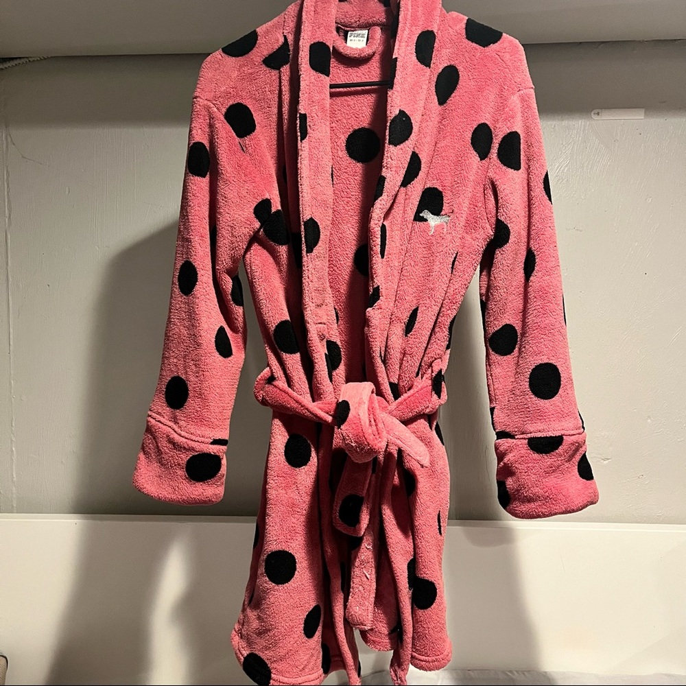 PINK Polka Dot Fleece Robe